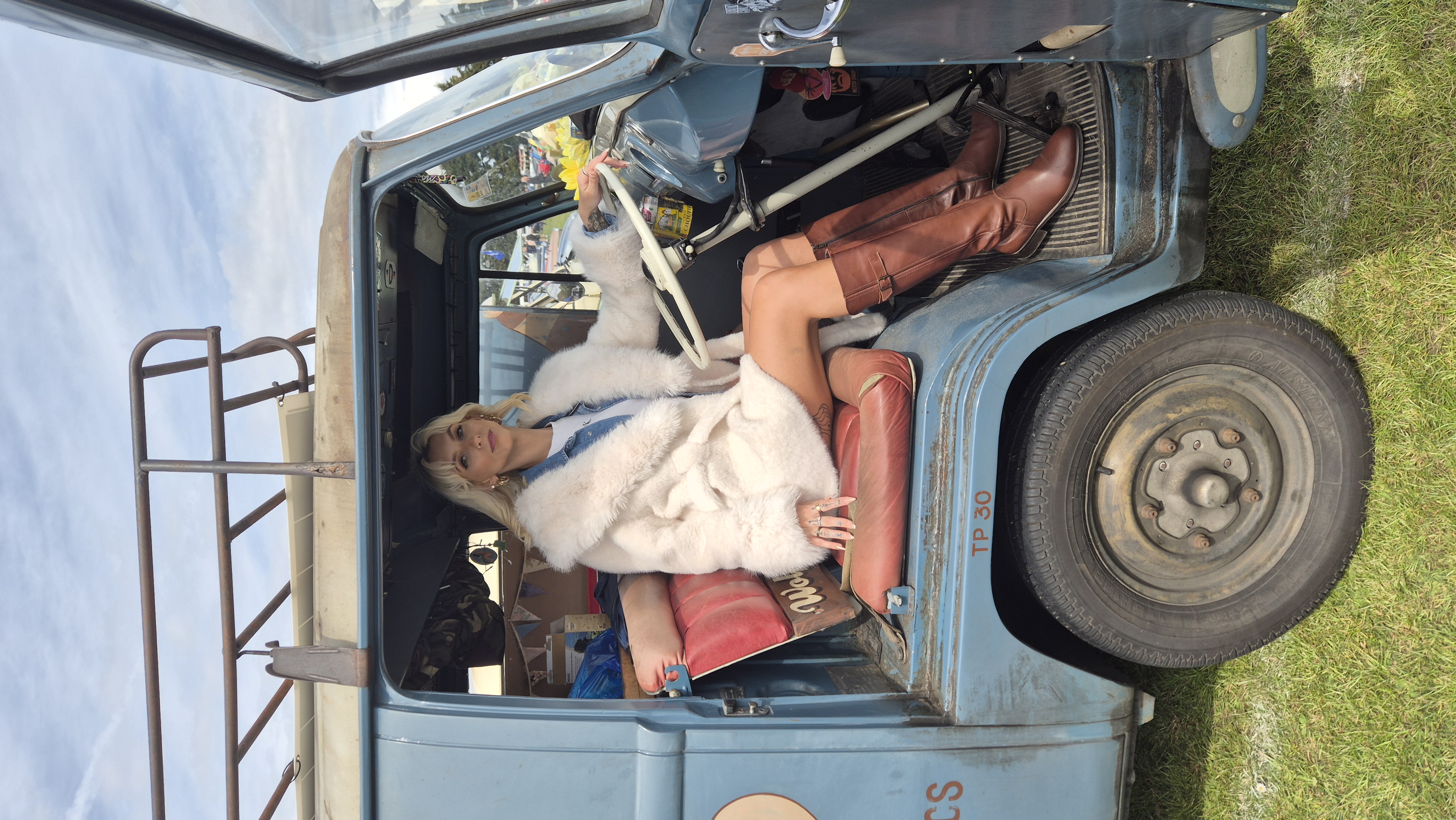Emma living the lifestyle in a vintage camper
